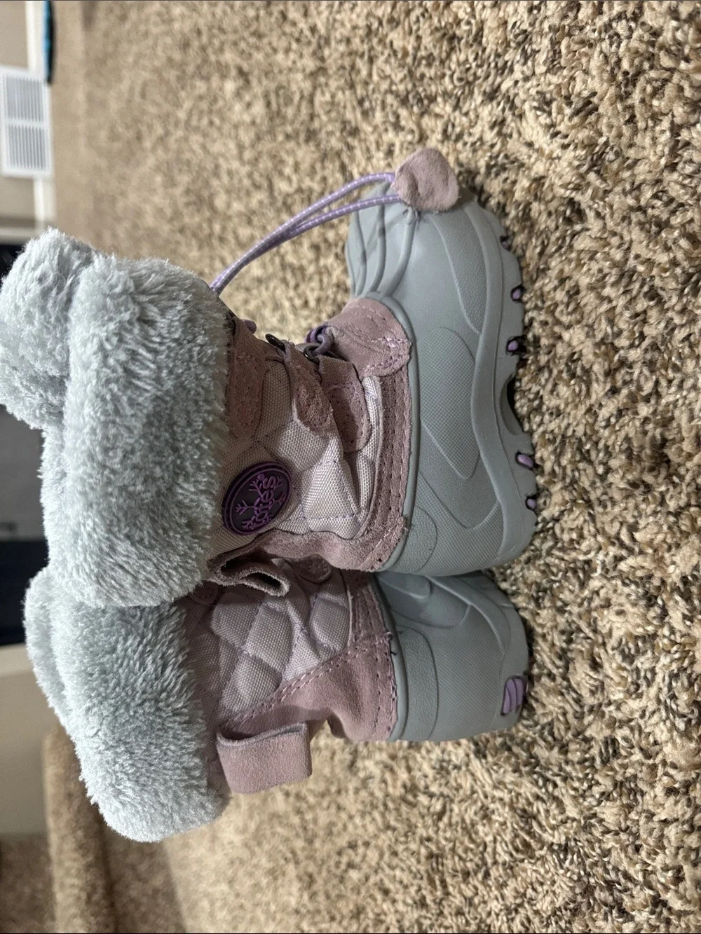 totes Kids Gray and Lavender Faux Fur Snow Boots